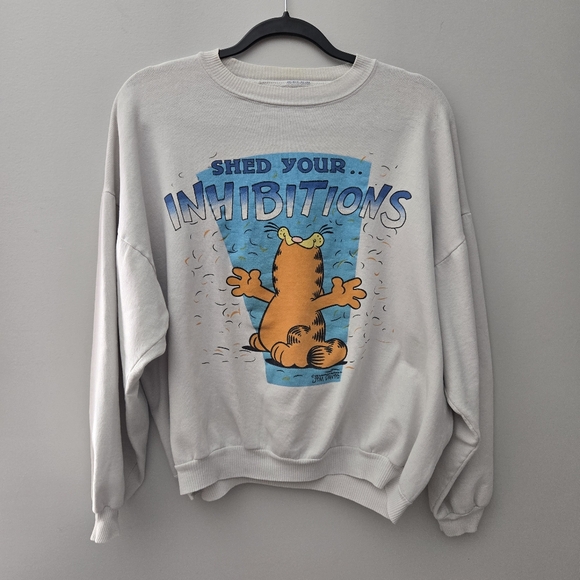 Vintage 80s Garfield Shed Your Inhibitions Humor Cartoon Sweatshirt - Picture 1 of 8
